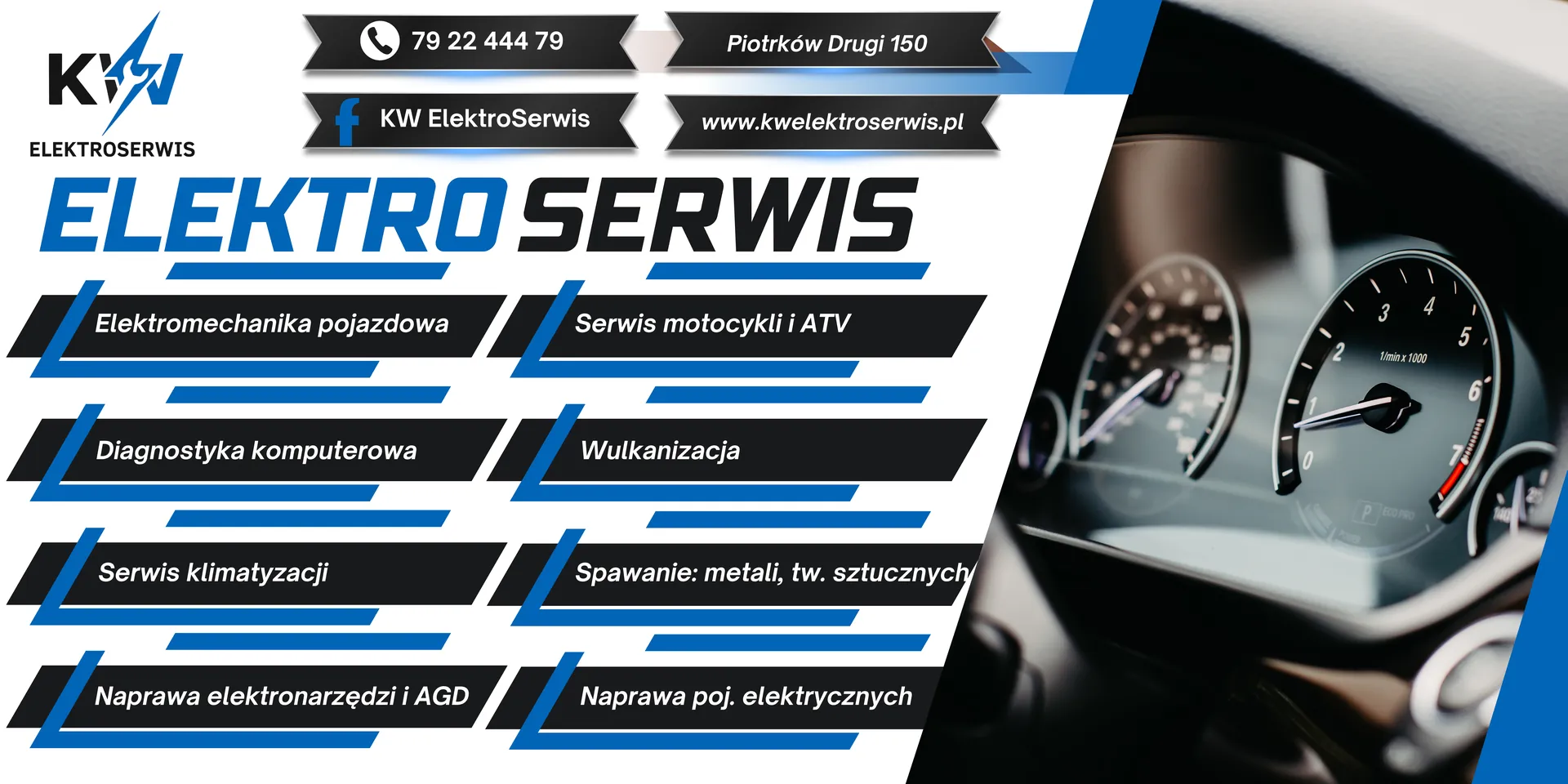 Wizytówka i zakres usług serwisu KW ElektroSerwis Piotrków Drugi